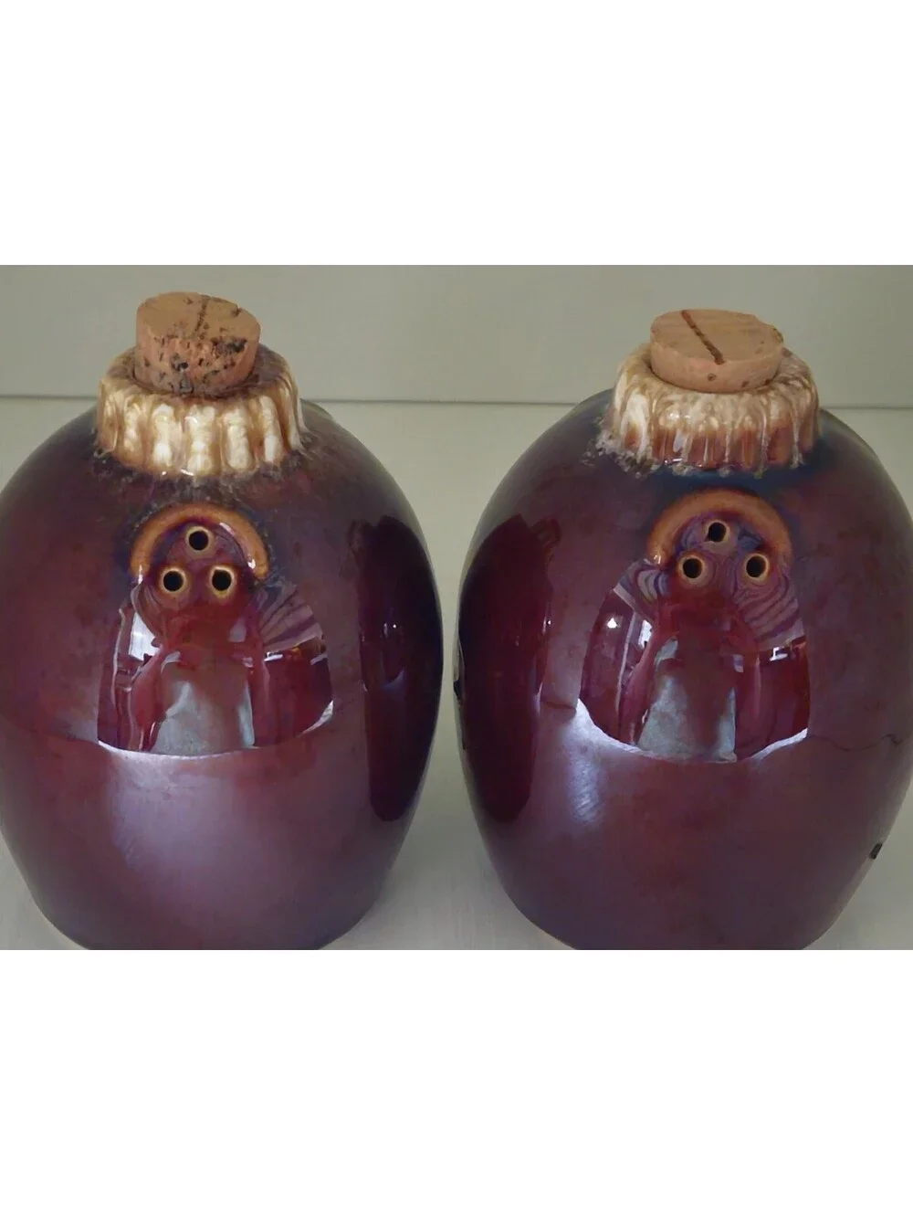 Hull Salt & Pepper Shakers Brown Drip With Corks Vintage Oven Proof USA Ceramic